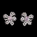 Women's Bow Tie VVS Moissanite & Sakura Pink Lab Grown Gemstone Stud Earrings 925 Sterling Silver