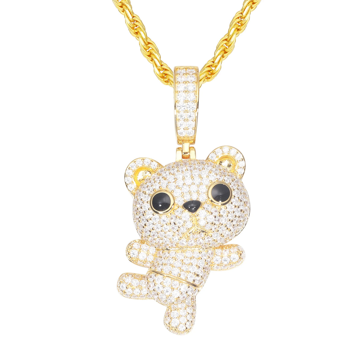 Unisex 925 Sterling Silver VVS Moissanite Dancing Little Bear Iced Out Pendant