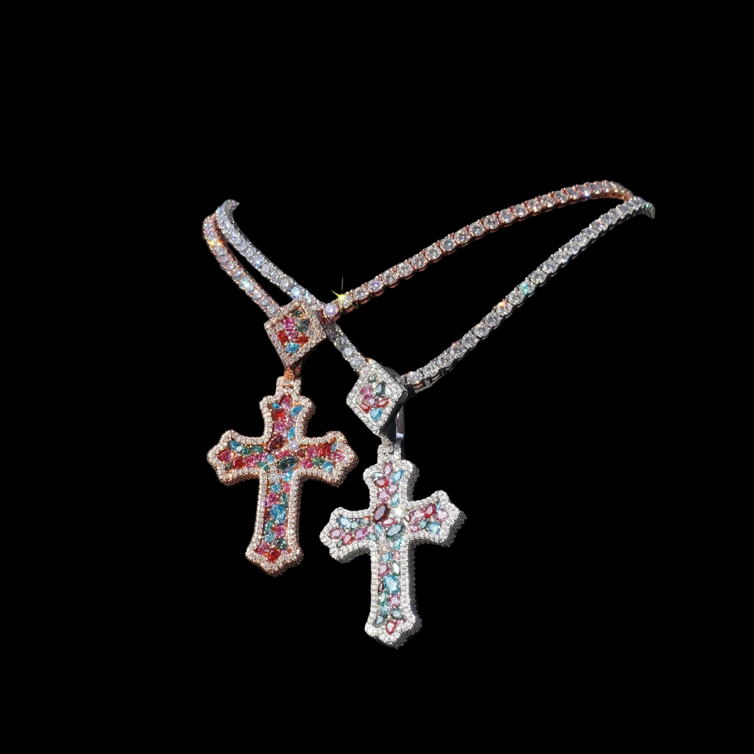 Unisex Iced Out Cross Pendant 925 Sterling Silver VVS Moissanite BP4158