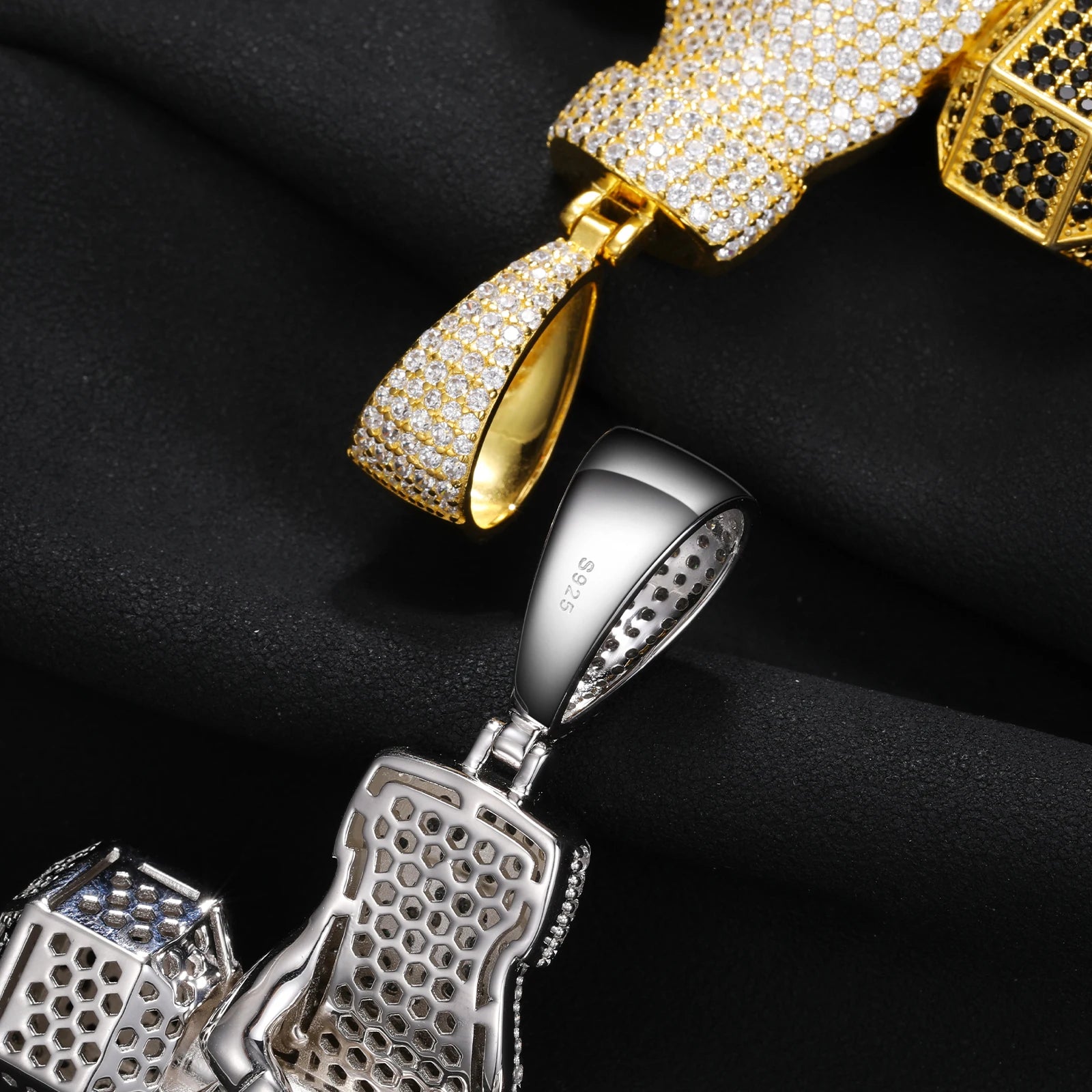 Unisex Iced Out Dumbbell Pendant 925 Sterling Silver VVS Moissanite TQP0374
