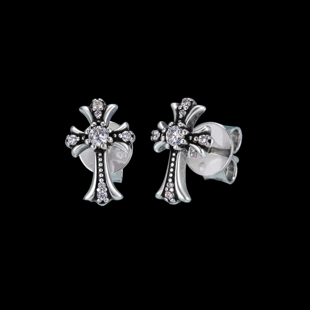 Unisex Cross Moissanite Stud Earrings 925 Sterling Silver