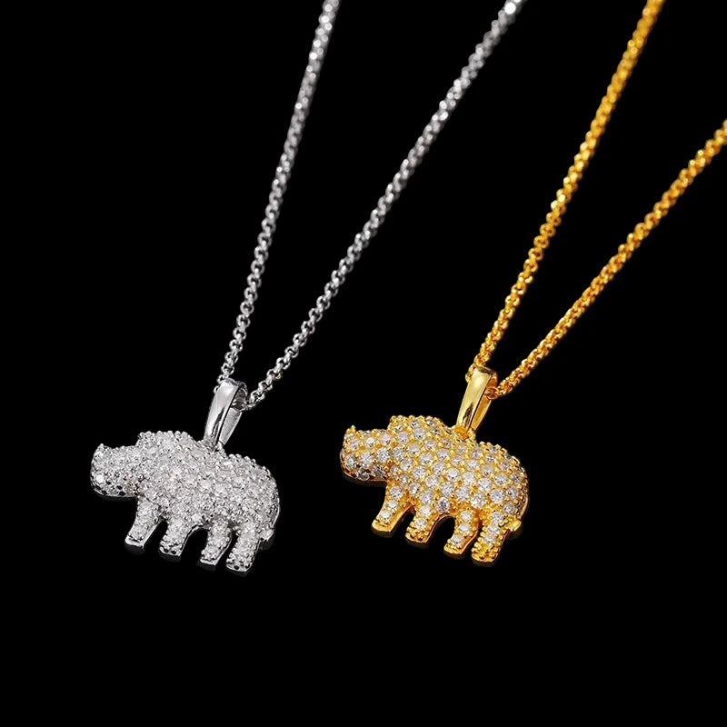 Men's 925 Sterling Silver VVS Moissanite Iced Out Rhinoceros Pendant TQP0050