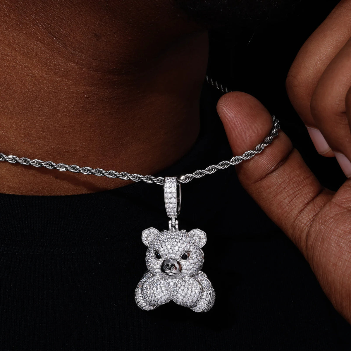 Men's 925 Sterling Silver VVS Moissanite Iced Out Boxing Teddy Bear Pendant TQP0882