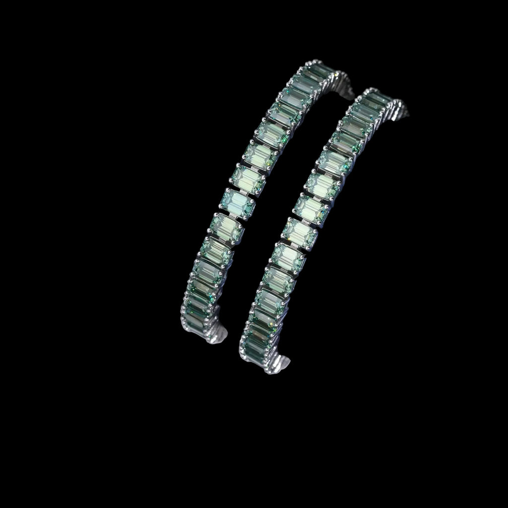 Men's Iced Out 925 Sterling Silver Emerald Cut Blue Green Moissanite Tennis Bracelet