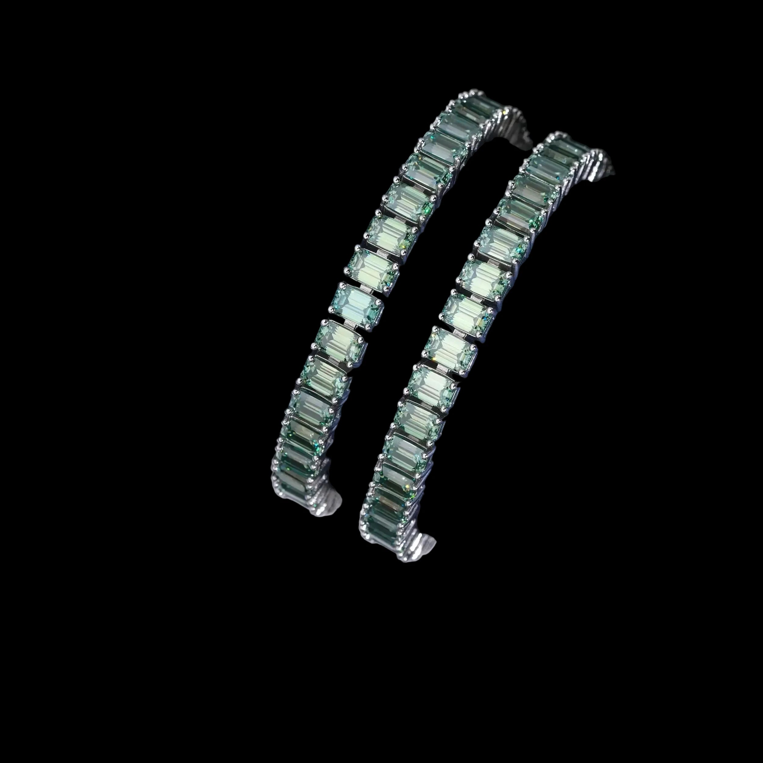 Men's Iced Out 925 Sterling Silver Emerald Cut Blue Green Moissanite Tennis Bracelet