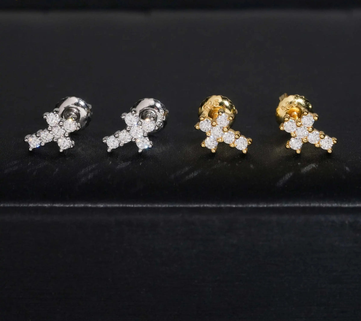 Unisex Iced Out 925 Sterling Silver VVS Moissanite Round Brilliant Cut Cross Screw Back Stud Earrings