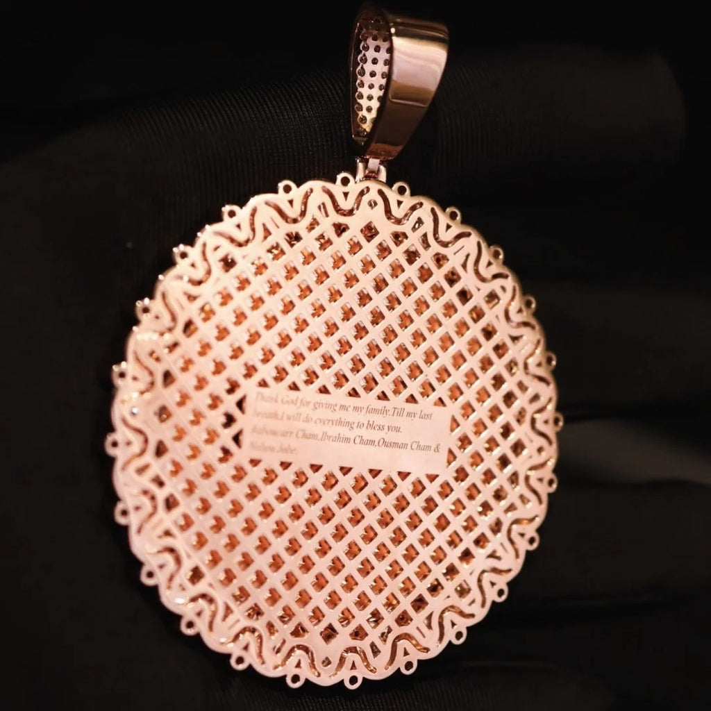 Men's Round Brilliant Cut Moissanite Custom Photo Charm Pendant 925 Sterling Silver Rose Gold Plated