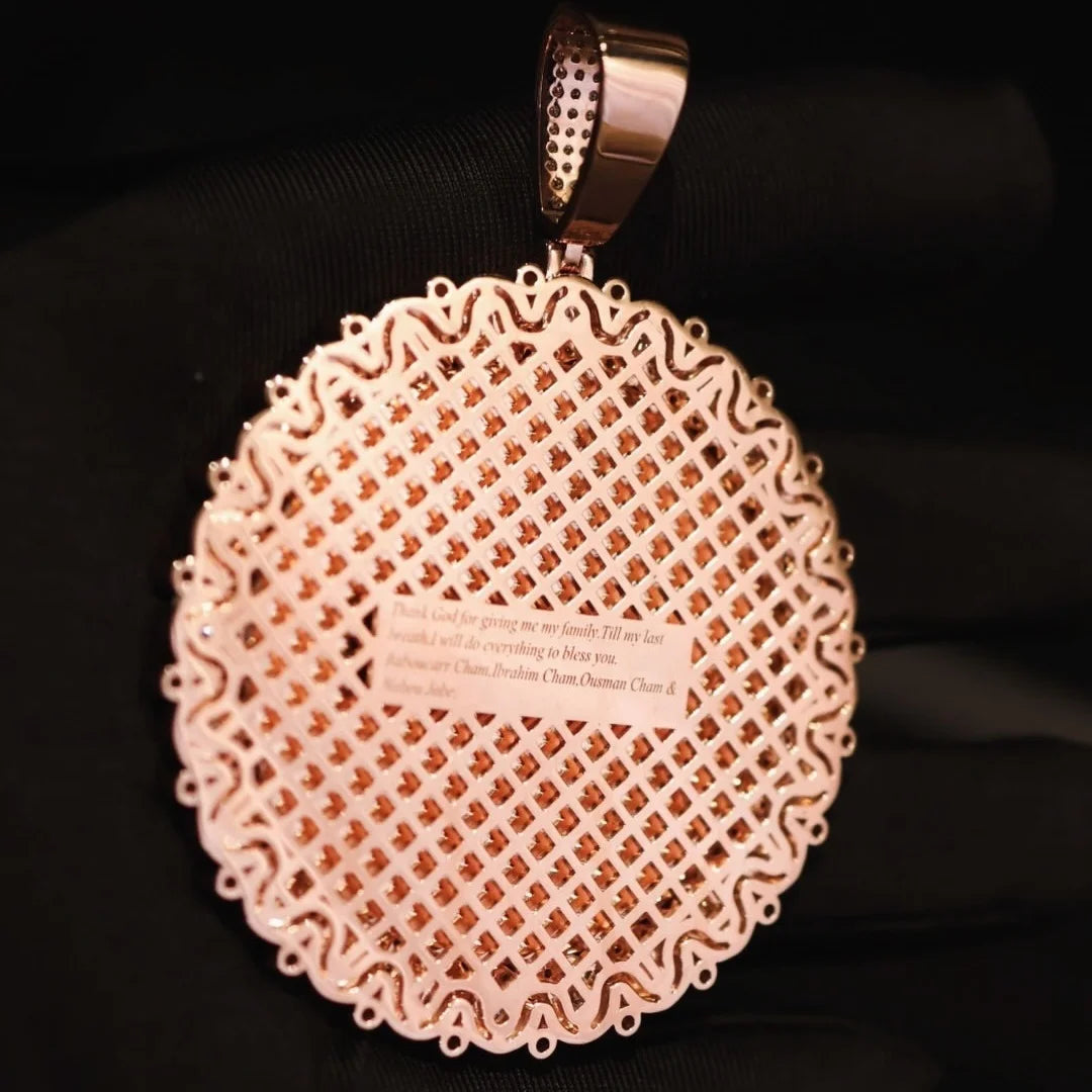Men's Round Brilliant Cut Moissanite Custom Photo Charm Pendant 925 Sterling Silver Rose Gold Plated
