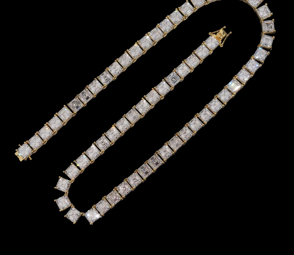 Unisex Iced Out Asscher Cut Moissanite Tennis Chain Necklace 925 Sterling Silver
