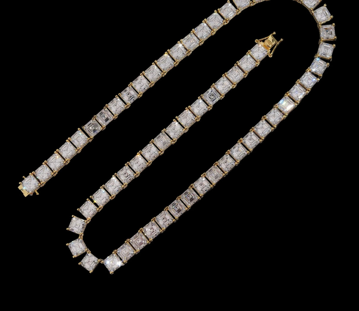 Unisex Iced Out Asscher Cut Moissanite Tennis Chain Necklace 925 Sterling Silver