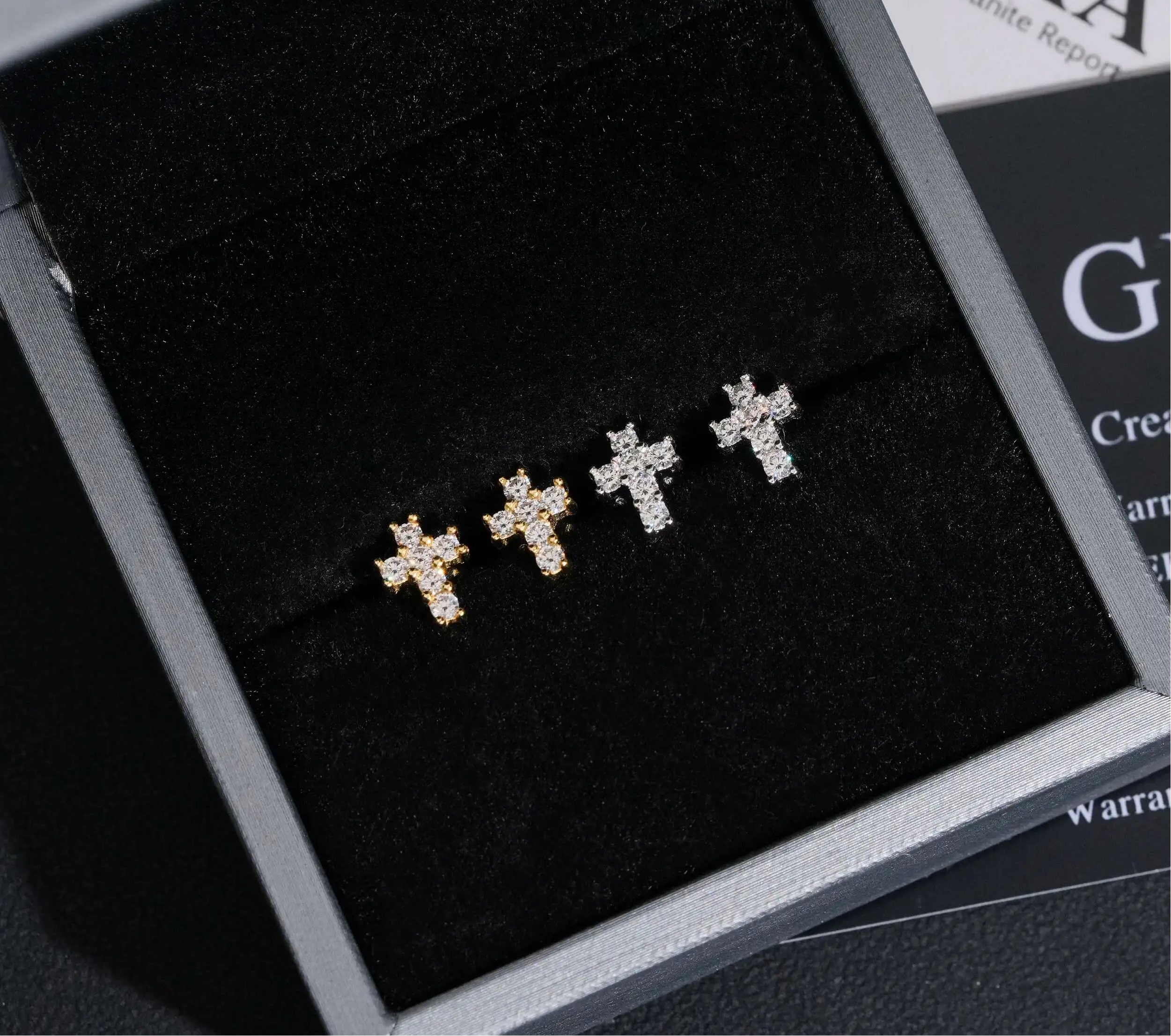 Unisex Iced Out 925 Sterling Silver VVS Moissanite Round Brilliant Cut Cross Screw Back Stud Earrings