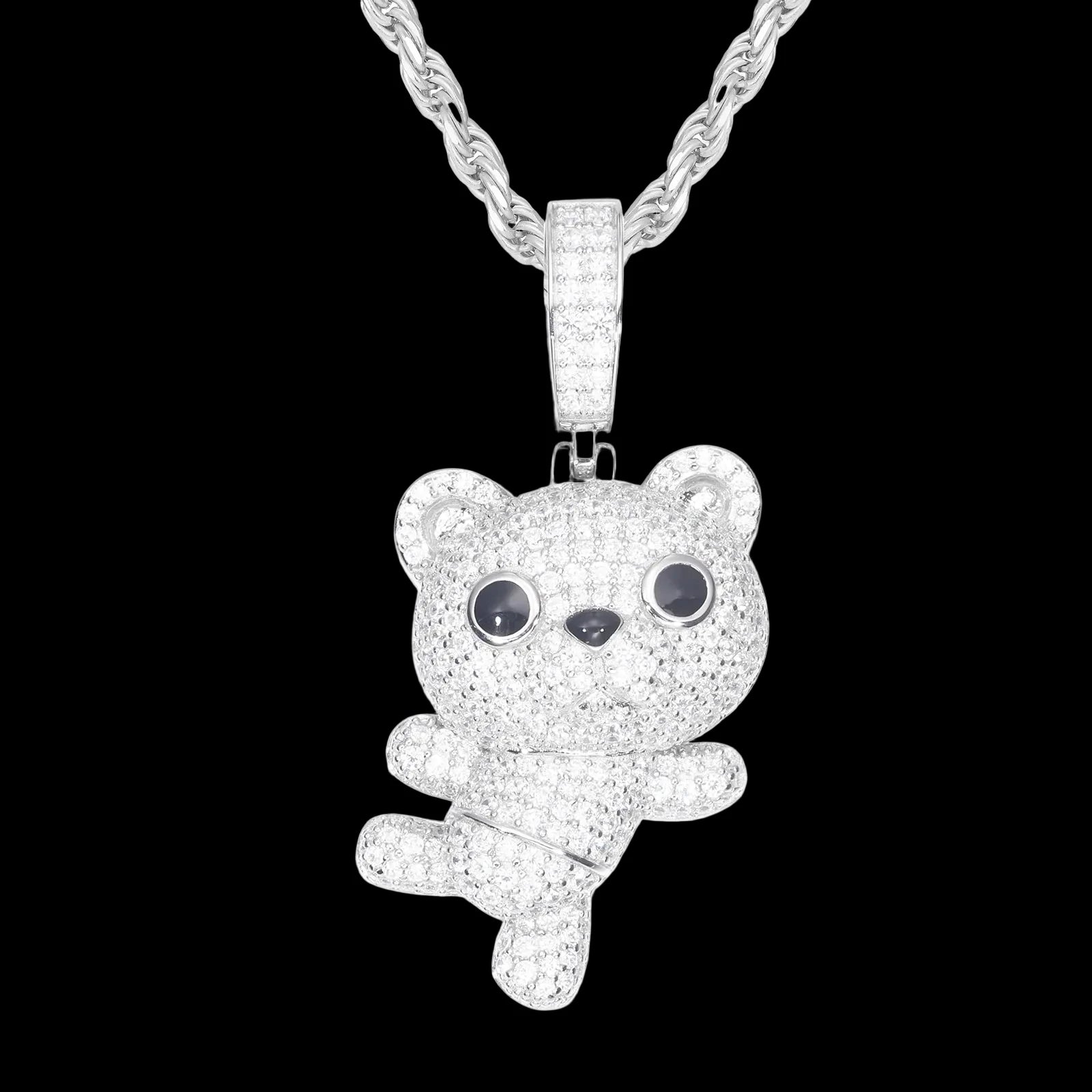 Unisex 925 Sterling Silver VVS Moissanite Dancing Little Bear Iced Out Pendant