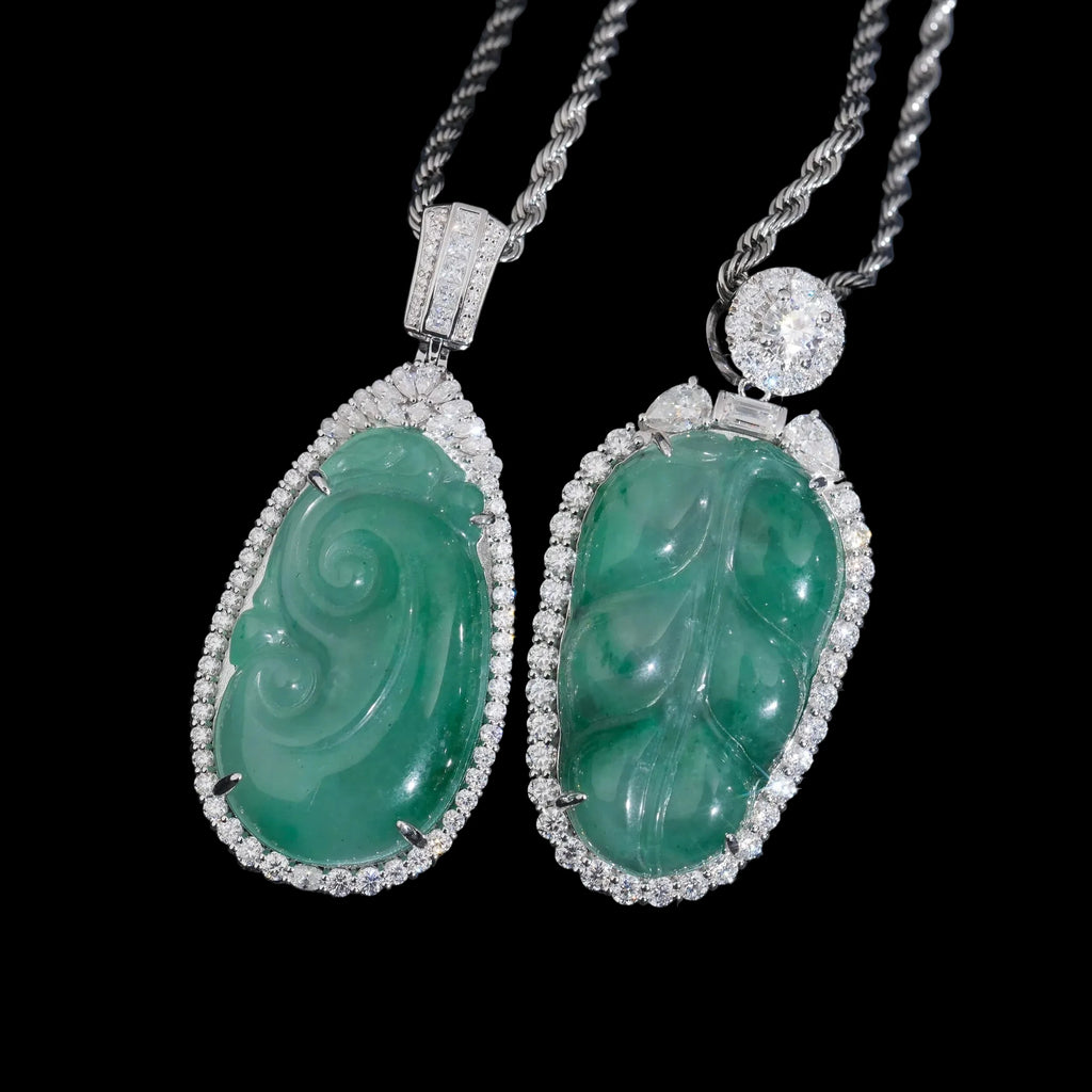 Unisex Iced Out Jade Pendant 925 Sterling Silver VVS Moissanite BP4812