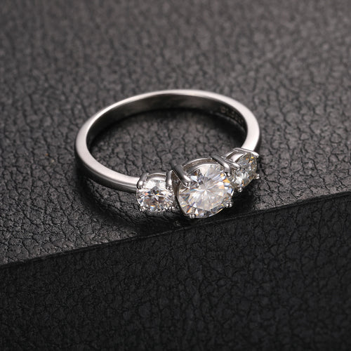 Women's Round Brilliant Cut VVS Moissanite Three Stone Ring 925 Sterling Silver