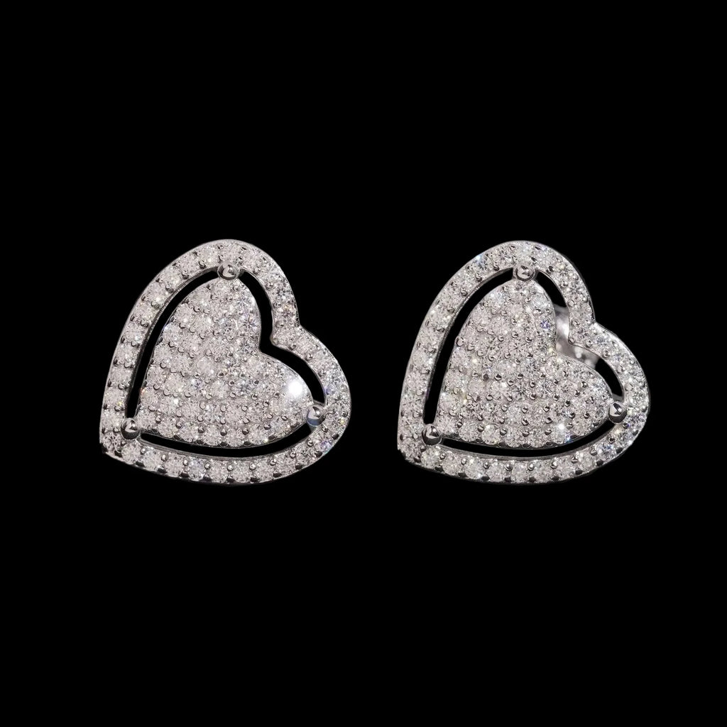 Unisex Iced Out 925 Sterling Silver Rhodium Plated VVS Moissanite Round Brilliant Cut Geometric Stud Earrings