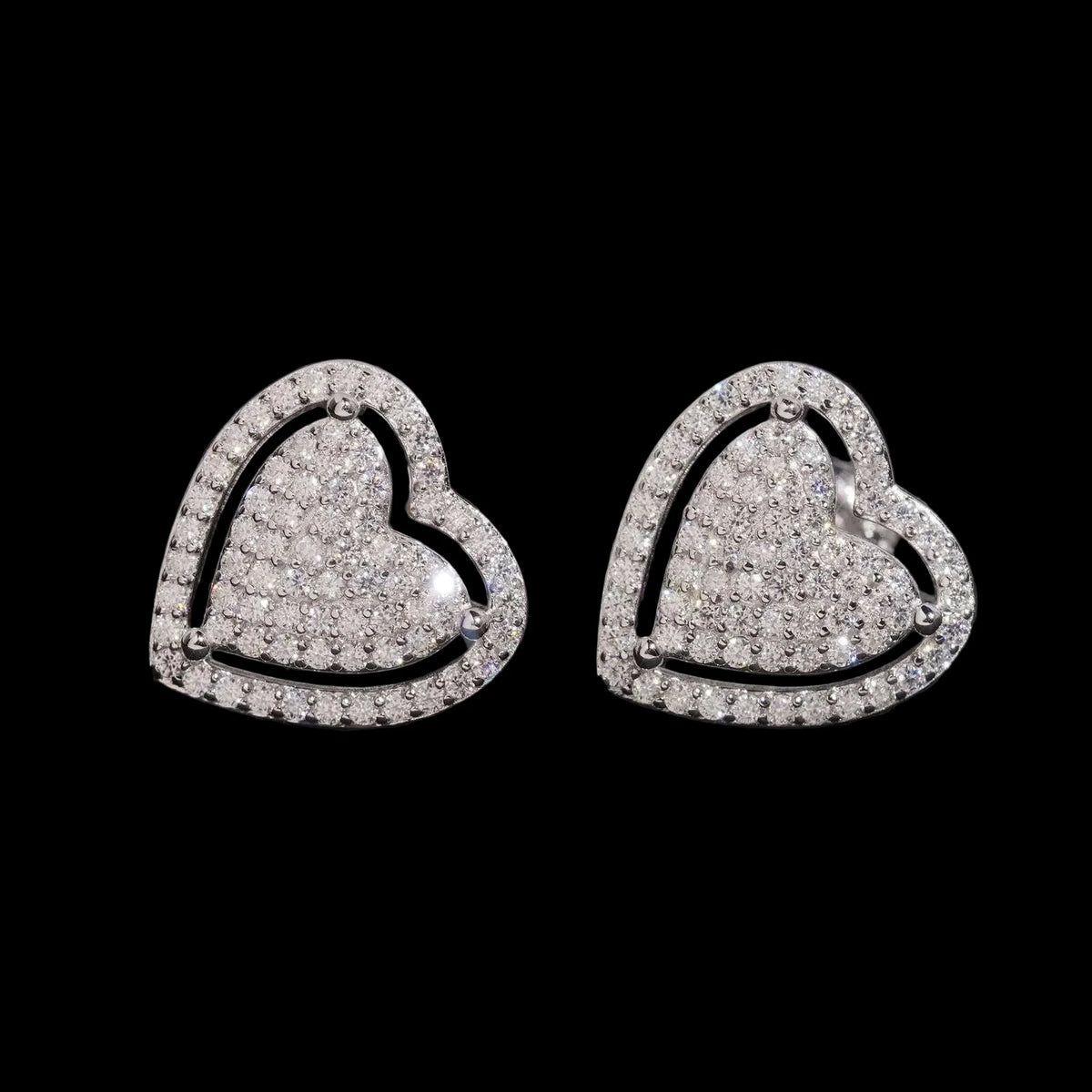 Unisex Iced Out 925 Sterling Silver Rhodium Plated VVS Moissanite Round Brilliant Cut Geometric Stud Earrings