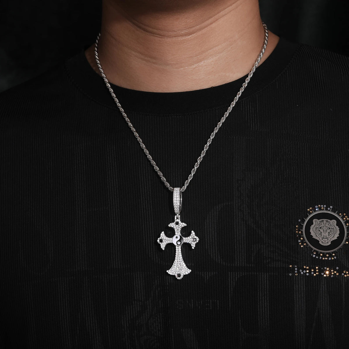 Unisex Iced Out Taiji Cross Pendant 925 Sterling Silver VVS Moissanite TQP0471