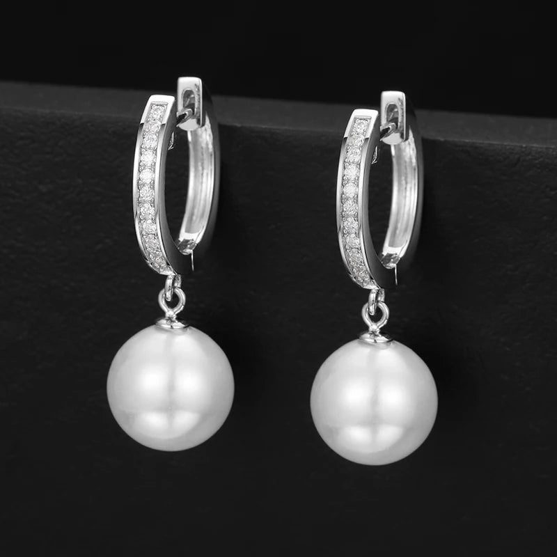Unisex Iced Out 925 Sterling Silver VVS Moissanite AAA+ Freshwater Cultured Pearl Dangle Earrings