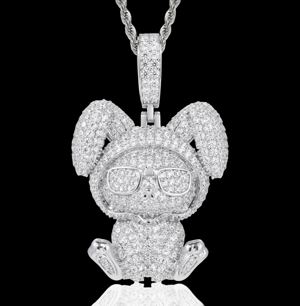 Unisex Iced Out Rabbit Pendant 925 Sterling Silver VVS Moissanite TQP0929