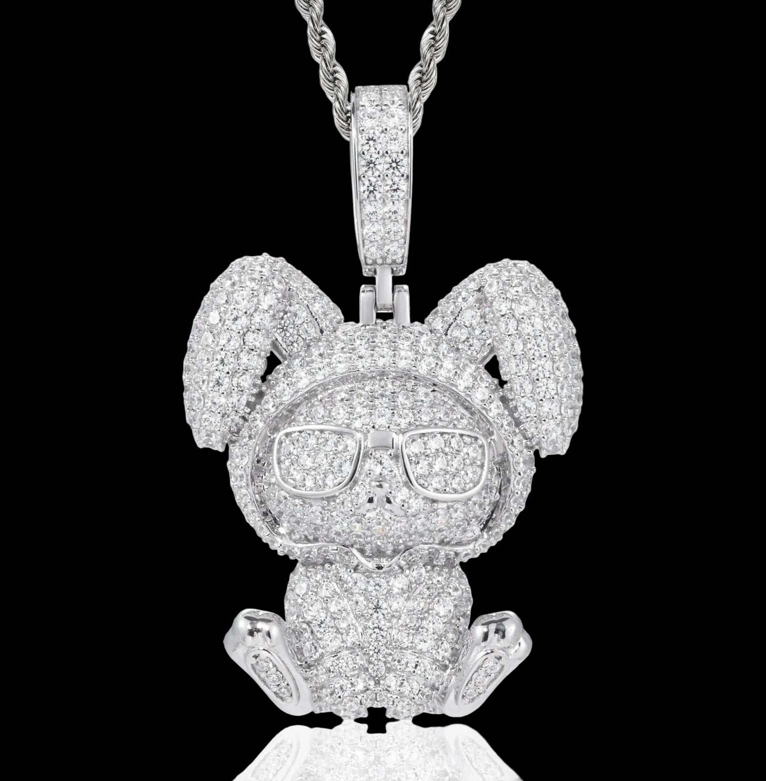 Unisex Iced Out Rabbit Pendant 925 Sterling Silver VVS Moissanite TQP0929