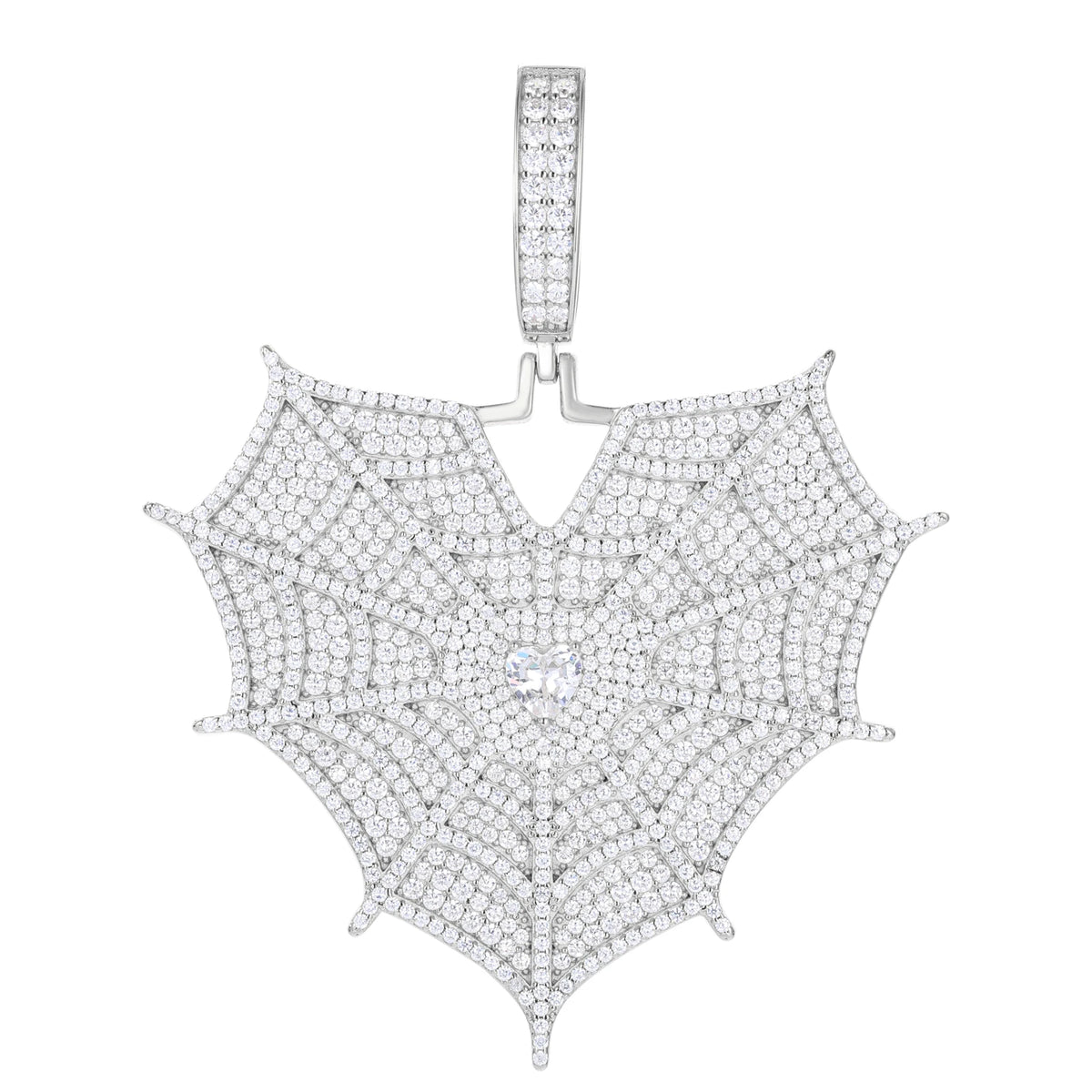 Unisex 925 Sterling Silver VVS Moissanite Iced Out Spider Web Heart Pendant TQP0536