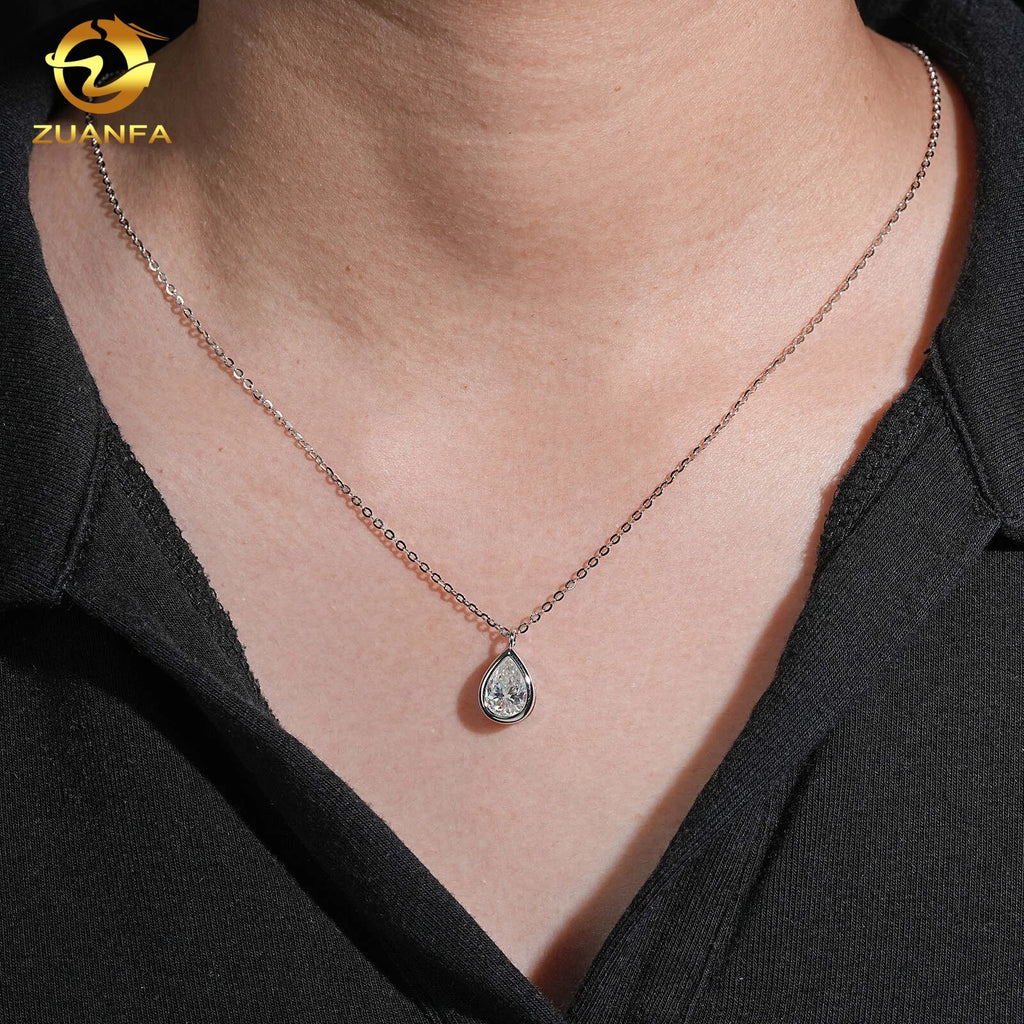 Unisex Iced Out 925 Sterling Silver VVS Moissanite Bezel Drop Pendant Necklace