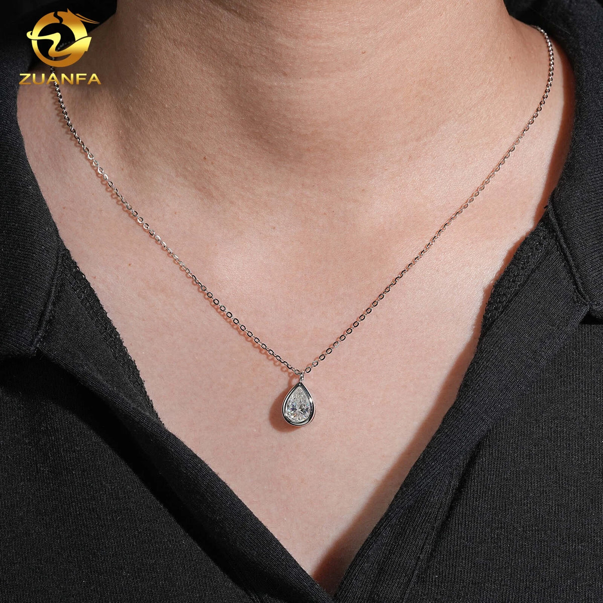 Unisex Iced Out 925 Sterling Silver VVS Moissanite Bezel Drop Pendant Necklace