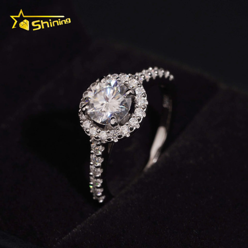 Women's Round Brilliant Cut Halo VVS Moissanite Engagement Ring 925 Sterling Silver