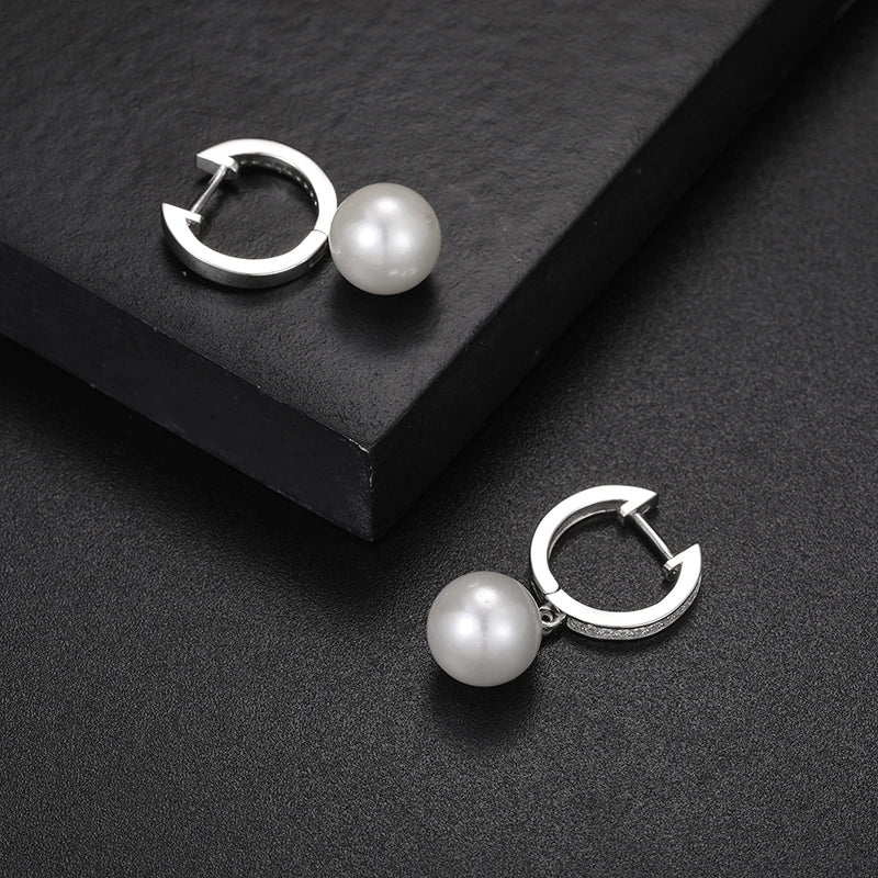 Unisex Iced Out 925 Sterling Silver VVS Moissanite AAA+ Freshwater Cultured Pearl Dangle Earrings
