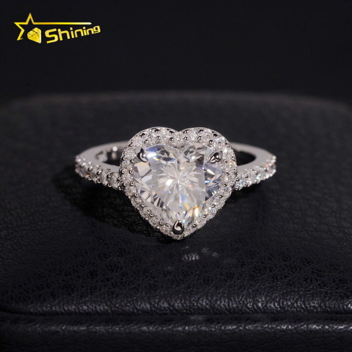 Women's Heart Cut VVS Moissanite Halo Engagement Ring 925 Sterling Silver