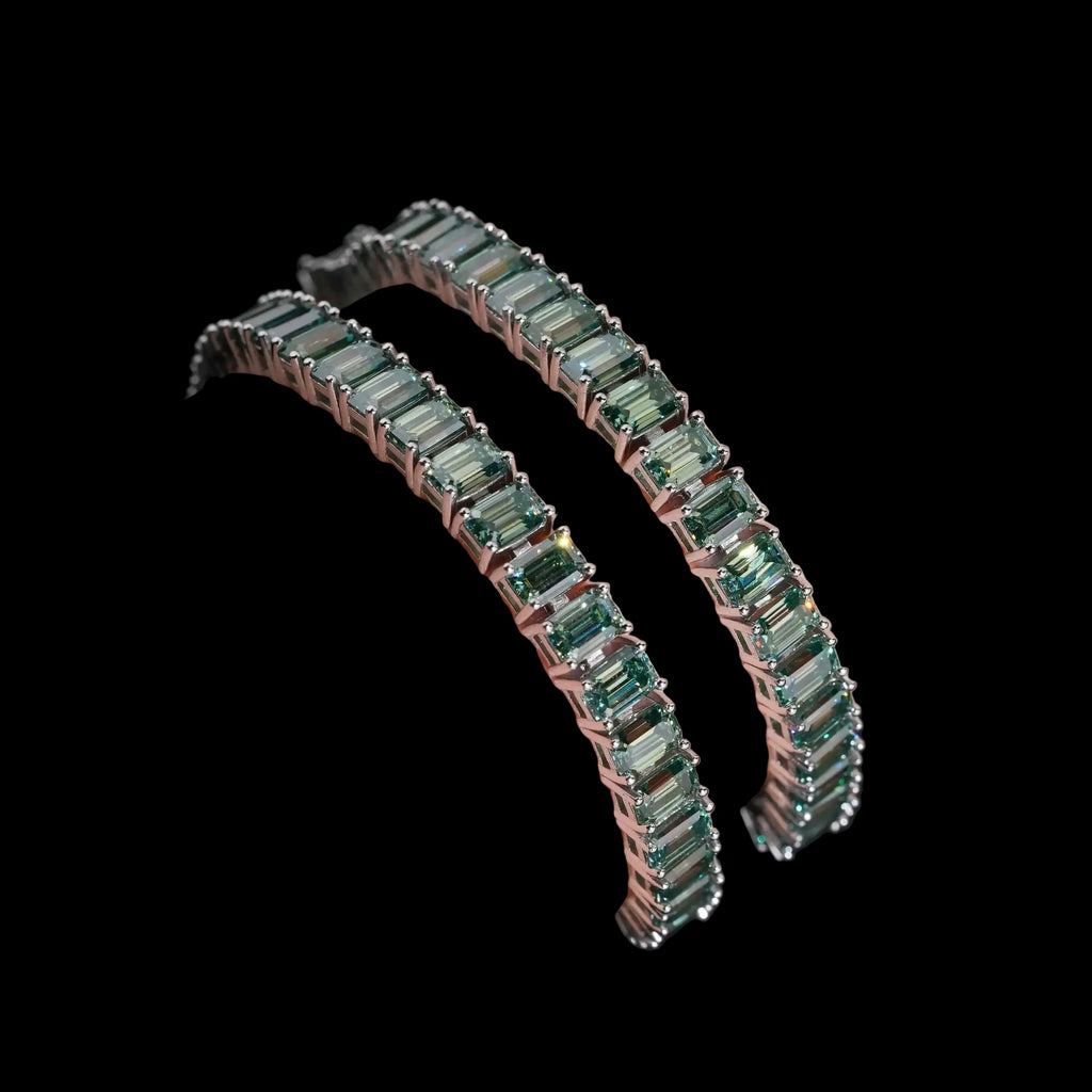 Men's Iced Out 925 Sterling Silver Emerald Cut Blue Green Moissanite Tennis Bracelet