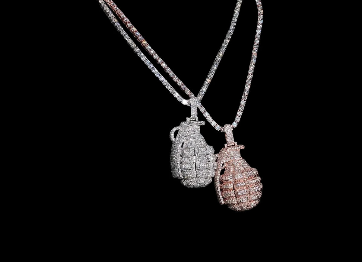 Unisex Iced Out Hand Grenade Pendant 925 Sterling Silver VVS Moissanite BP5181