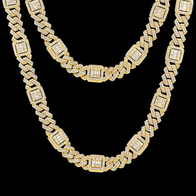 Men's 15mm Round Brilliant Cut VVS Moissanite Cuban Link Chain Necklace 925 Sterling Silver