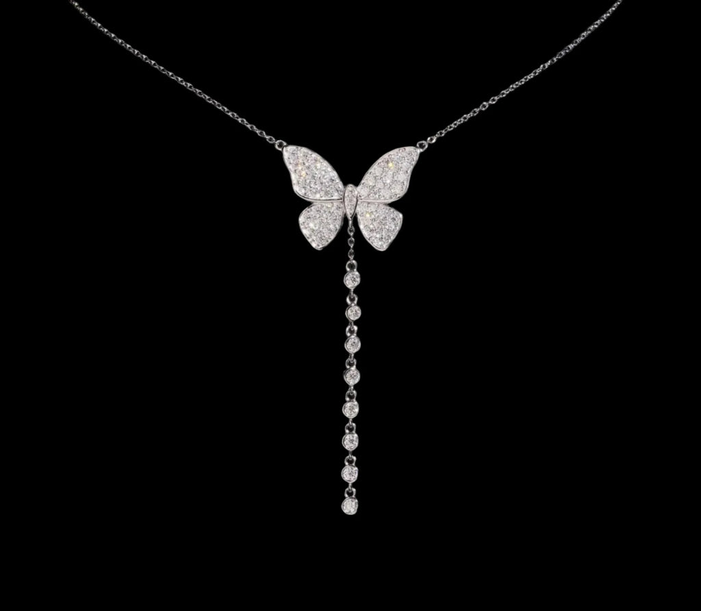 Women's Iced Out 925 Sterling Silver Butterfly Charm Moissanite Necklace