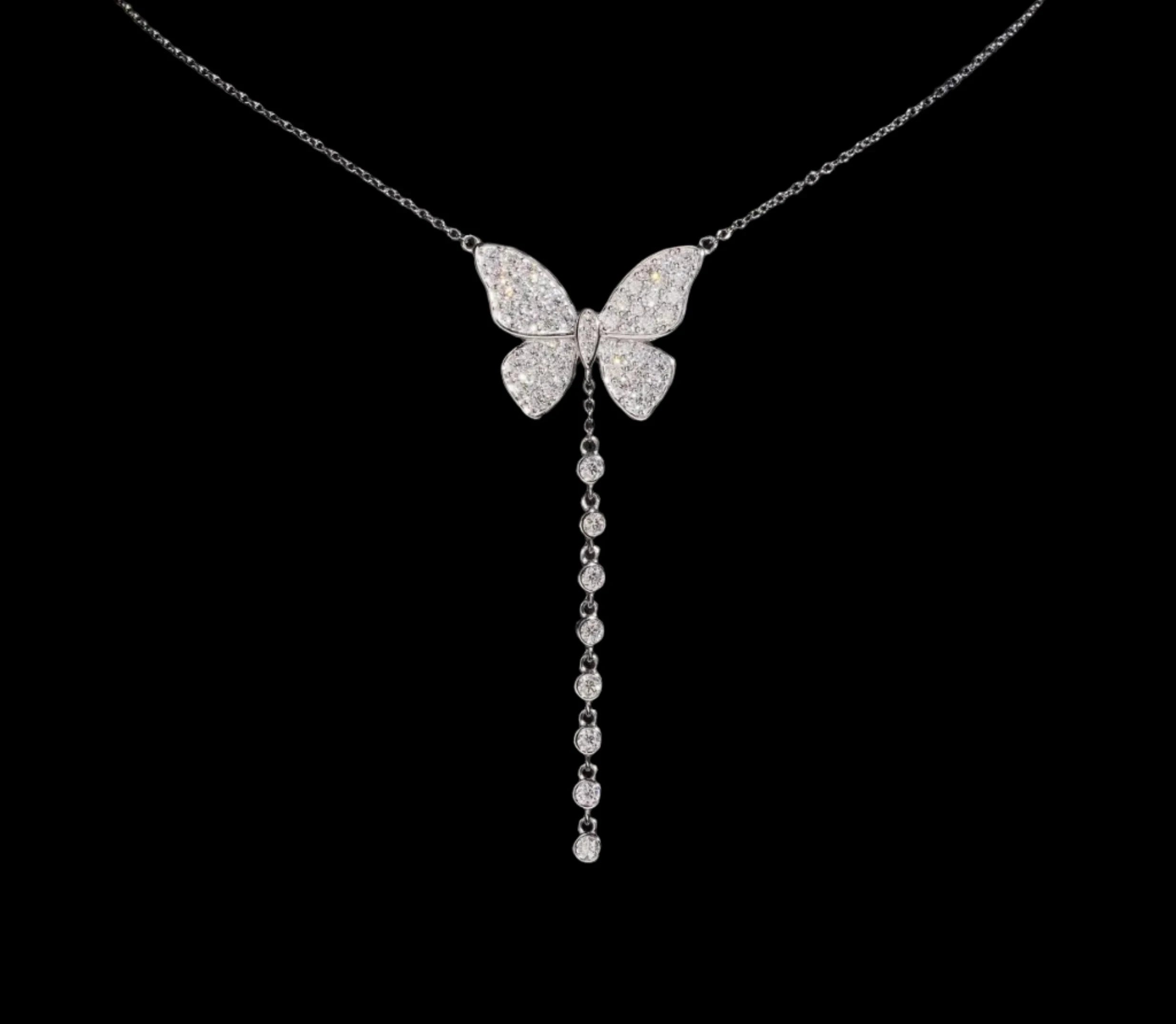Women's Iced Out 925 Sterling Silver Butterfly Charm Moissanite Necklace