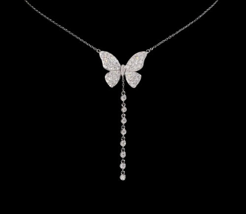 Women's Iced Out 925 Sterling Silver Butterfly Charm Moissanite Necklace