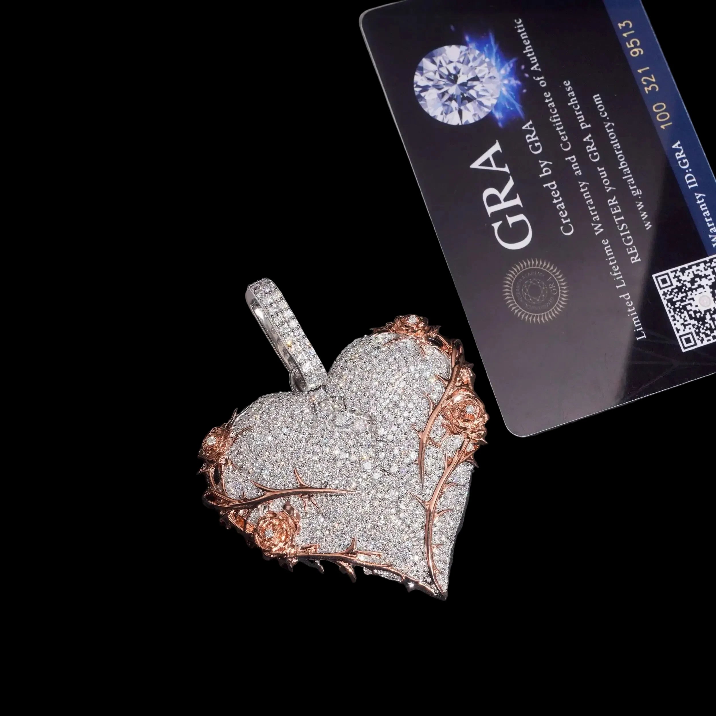 Unisex 925 Sterling Silver VVS Moissanite Broken Heart Thorn Iced Out Pendant BP4962