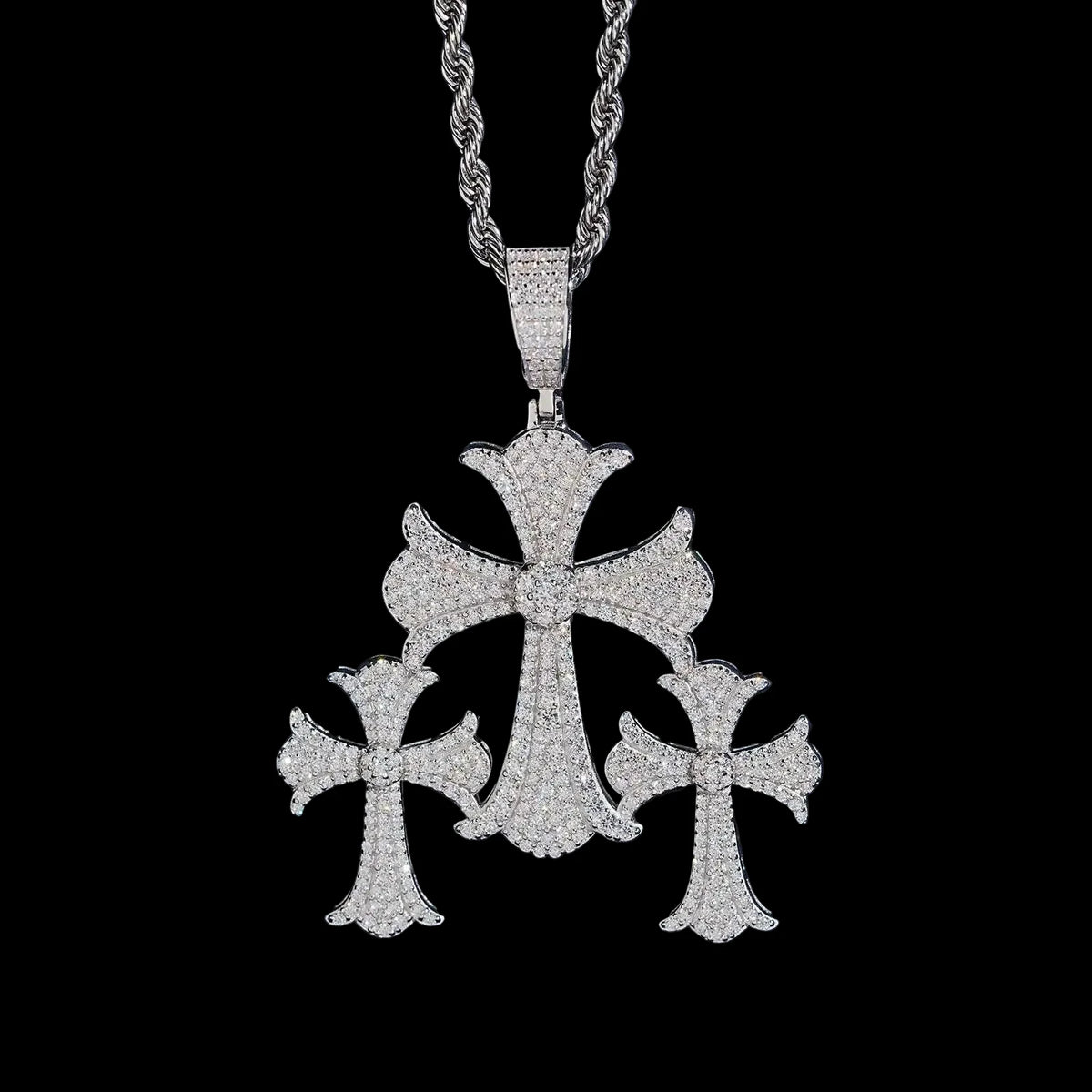 Unisex 925 Sterling Silver Moissanite Hip Hop Cross Iced Out Pendant