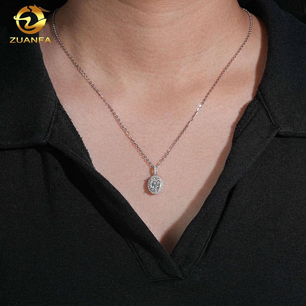 Oval Cut Moissanite Pendant Necklace 925 Sterling Silver