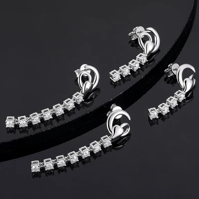 Unisex Iced Out 925 Sterling Silver VVS Moissanite Cluster Tennis Chain Drop Earrings
