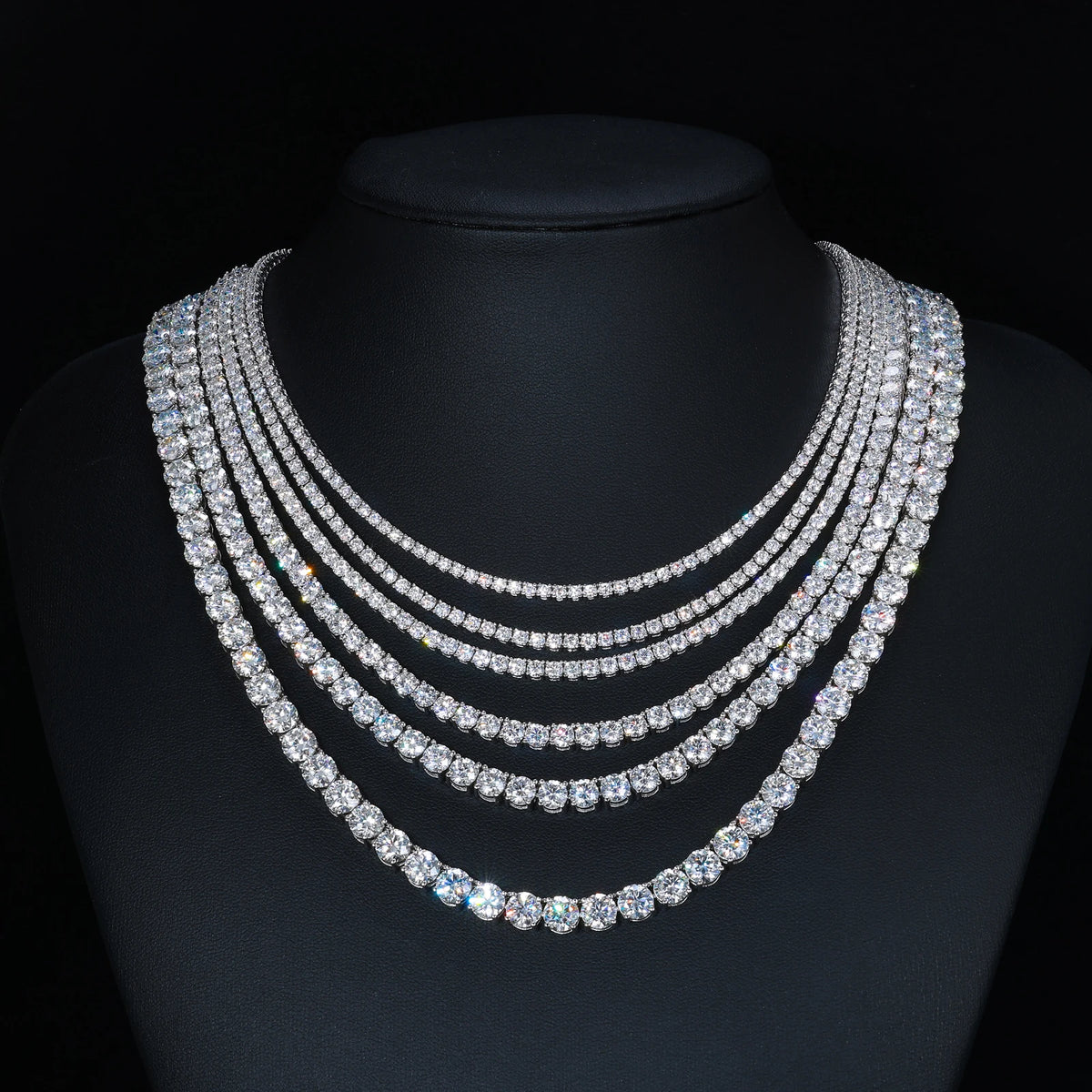 Unisex Iced Out 925 Sterling Silver VVS Moissanite Tennis Chain Necklace Bracelet