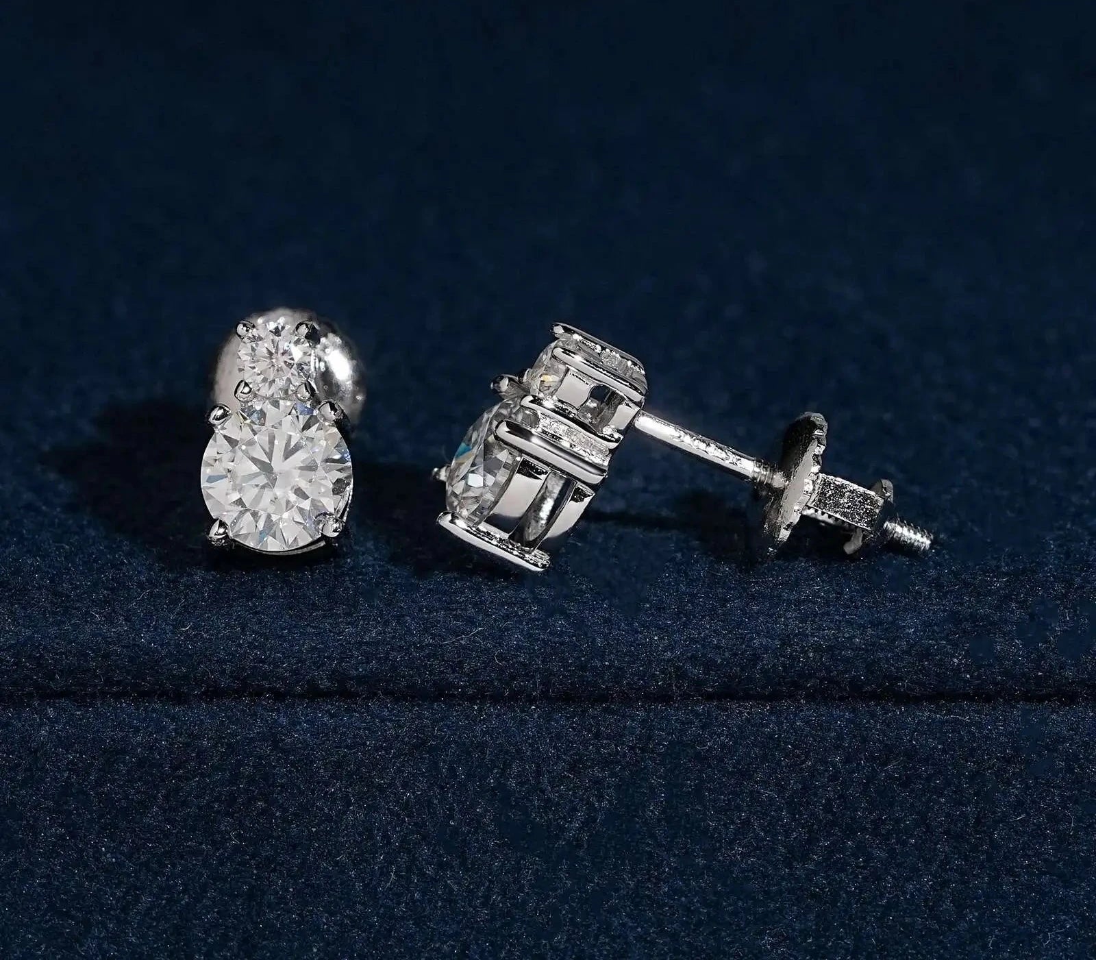 Unisex 925 Sterling Silver VVS Moissanite Round Double Halo Iced Out Stud Earrings