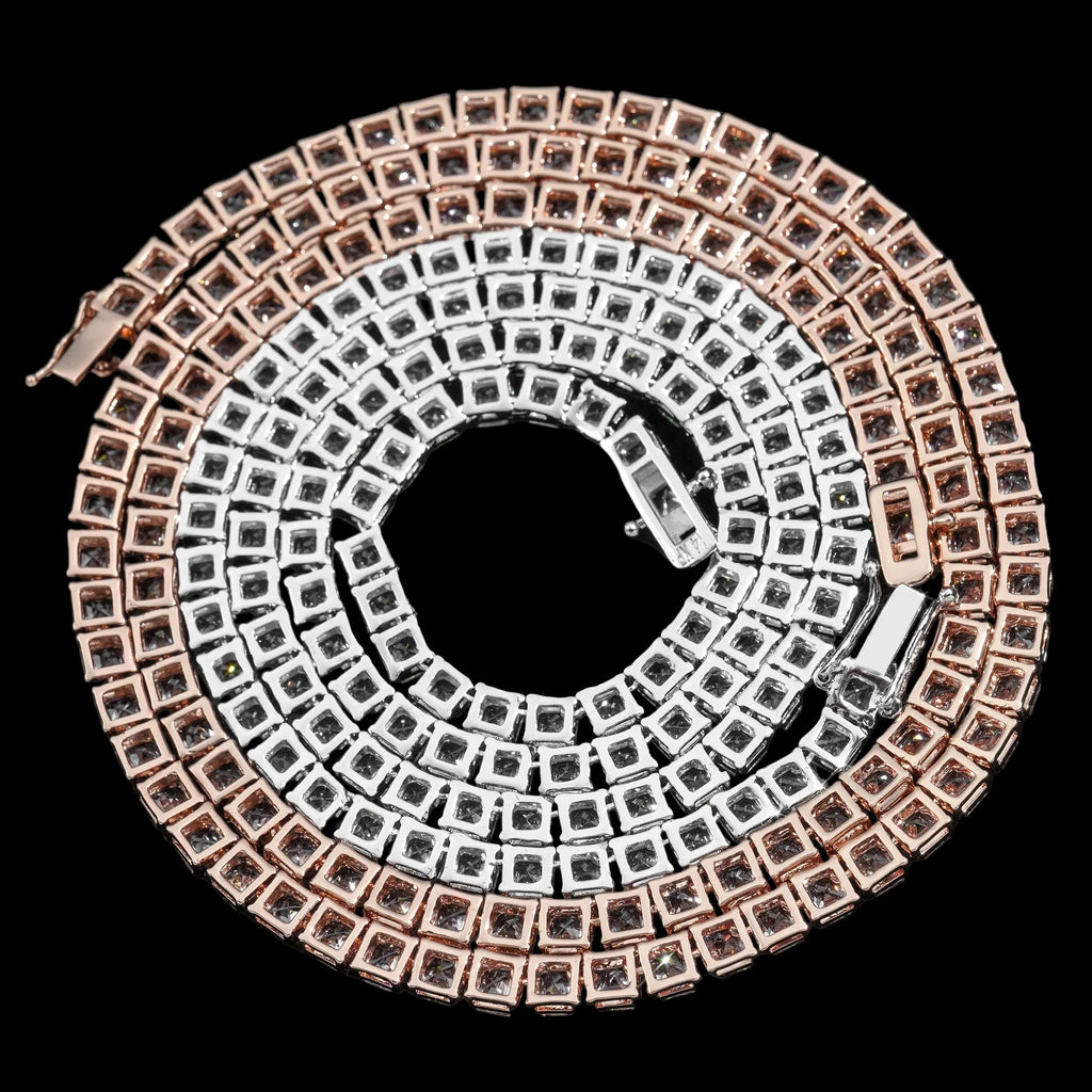 Unisex Iced Out 925 Sterling Silver VVS Moissanite Asscher Cut Tennis Chain Necklace 4mm