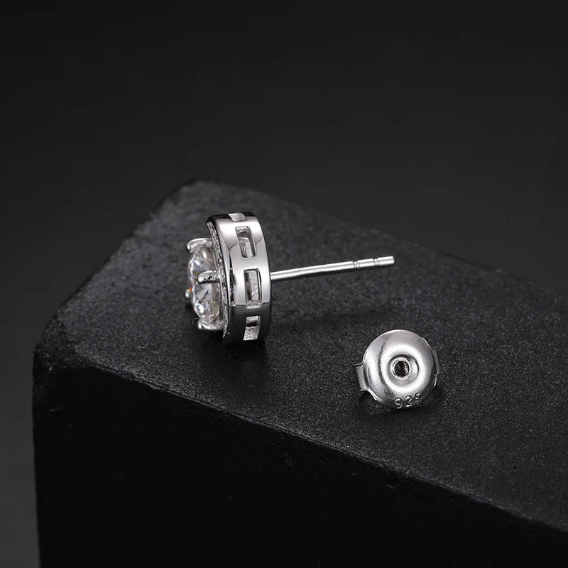 Unisex 925 Sterling Silver VVS Moissanite Sun and Moon Stud Earrings