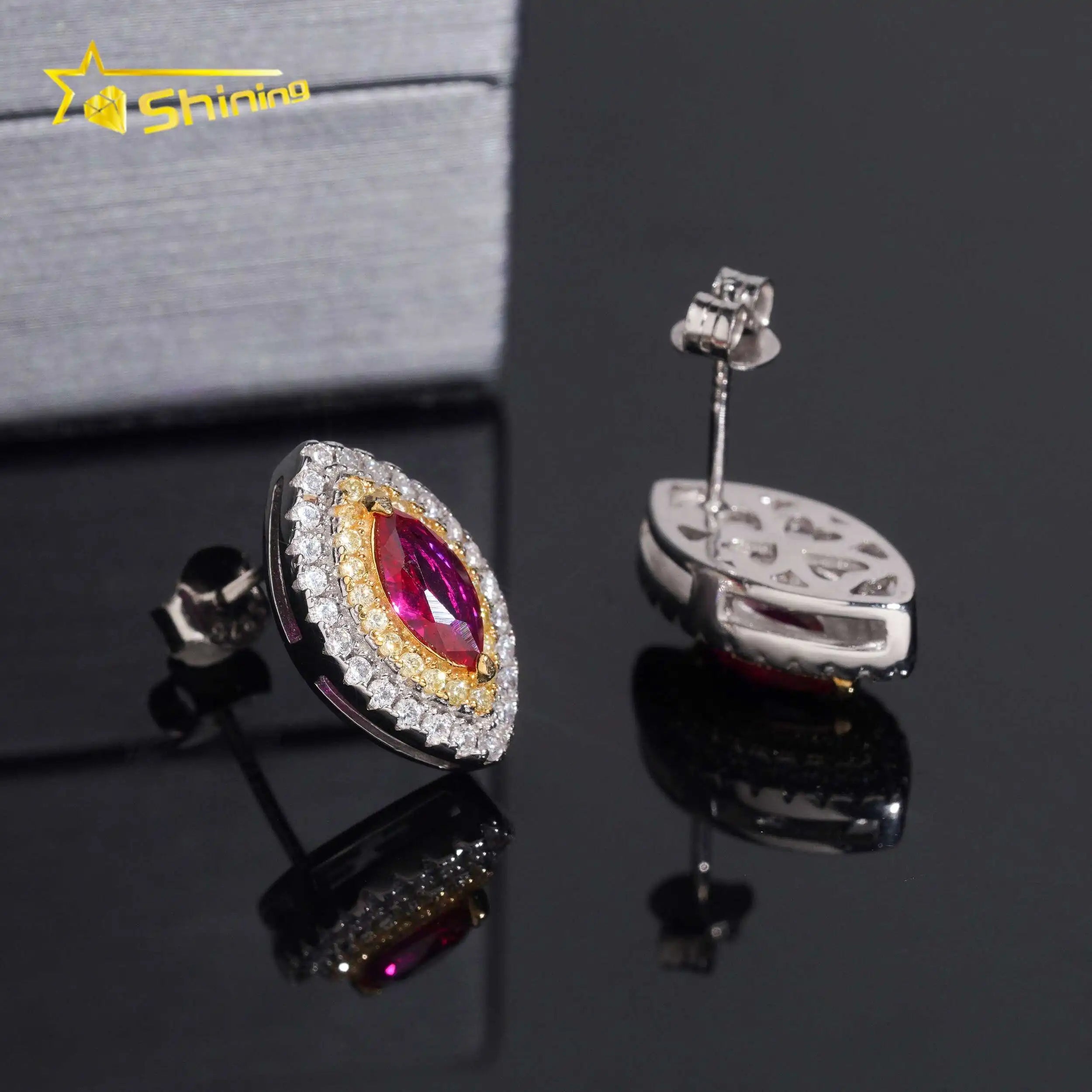Women's Iced Out 925 Sterling Silver Rhodium Plated VVS Moissanite Round Brilliant Cut Stud Earrings