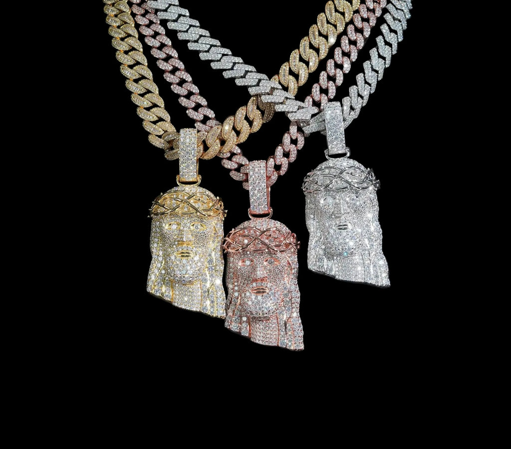 Unisex 925 Sterling Silver VVS Moissanite Jesus Head Iced Out Pendant YHP0517