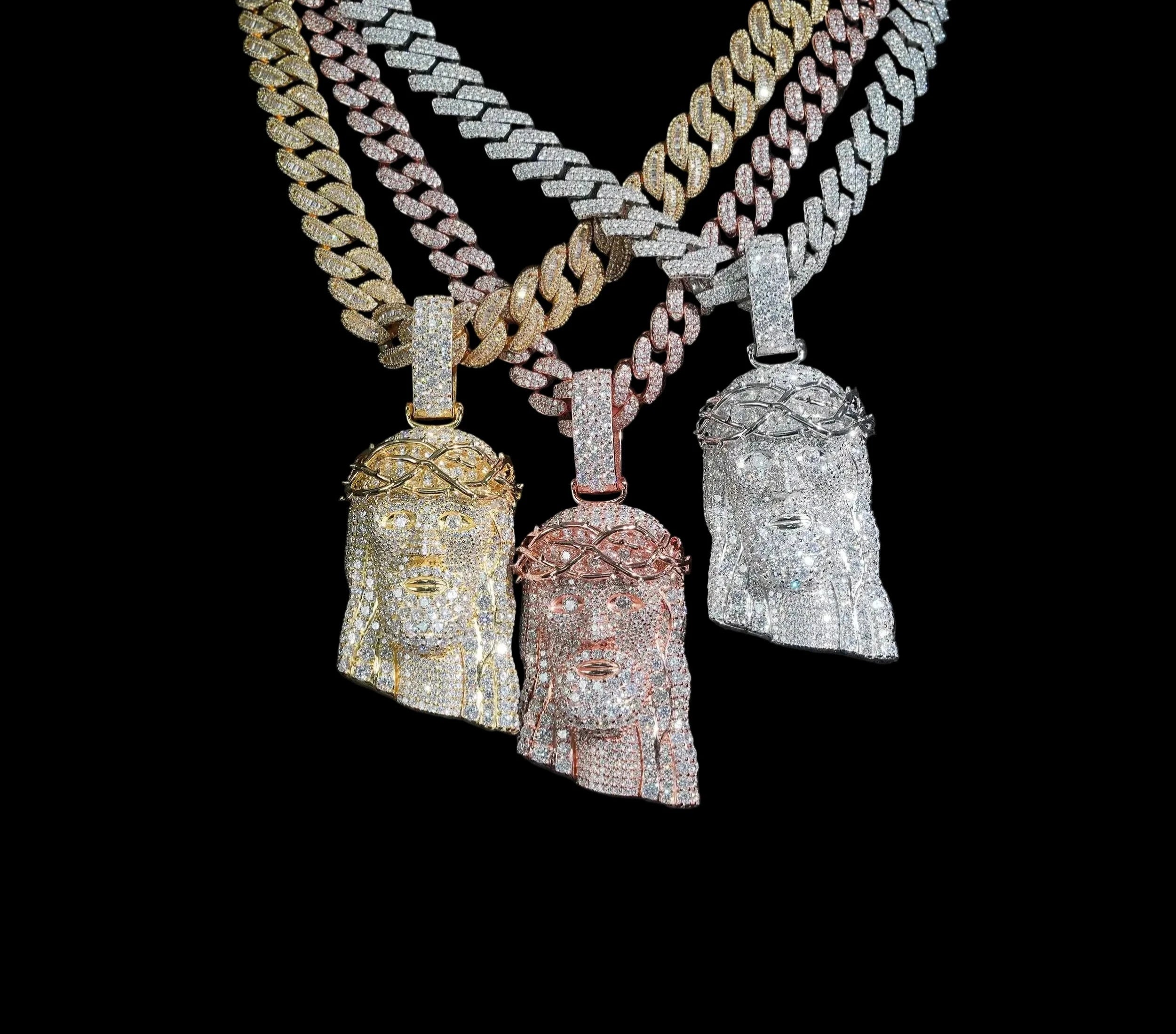 Unisex 925 Sterling Silver VVS Moissanite Jesus Head Iced Out Pendant YHP0517