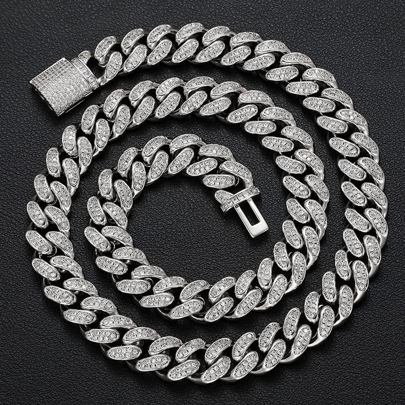 Men's 12mm Round Brilliant Cut VVS Moissanite Cuban Link Chain Necklace 925 Sterling Silver