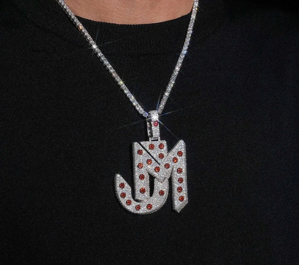 Unisex 925 Sterling Silver VVS Moissanite Letter Iced Out Pendant