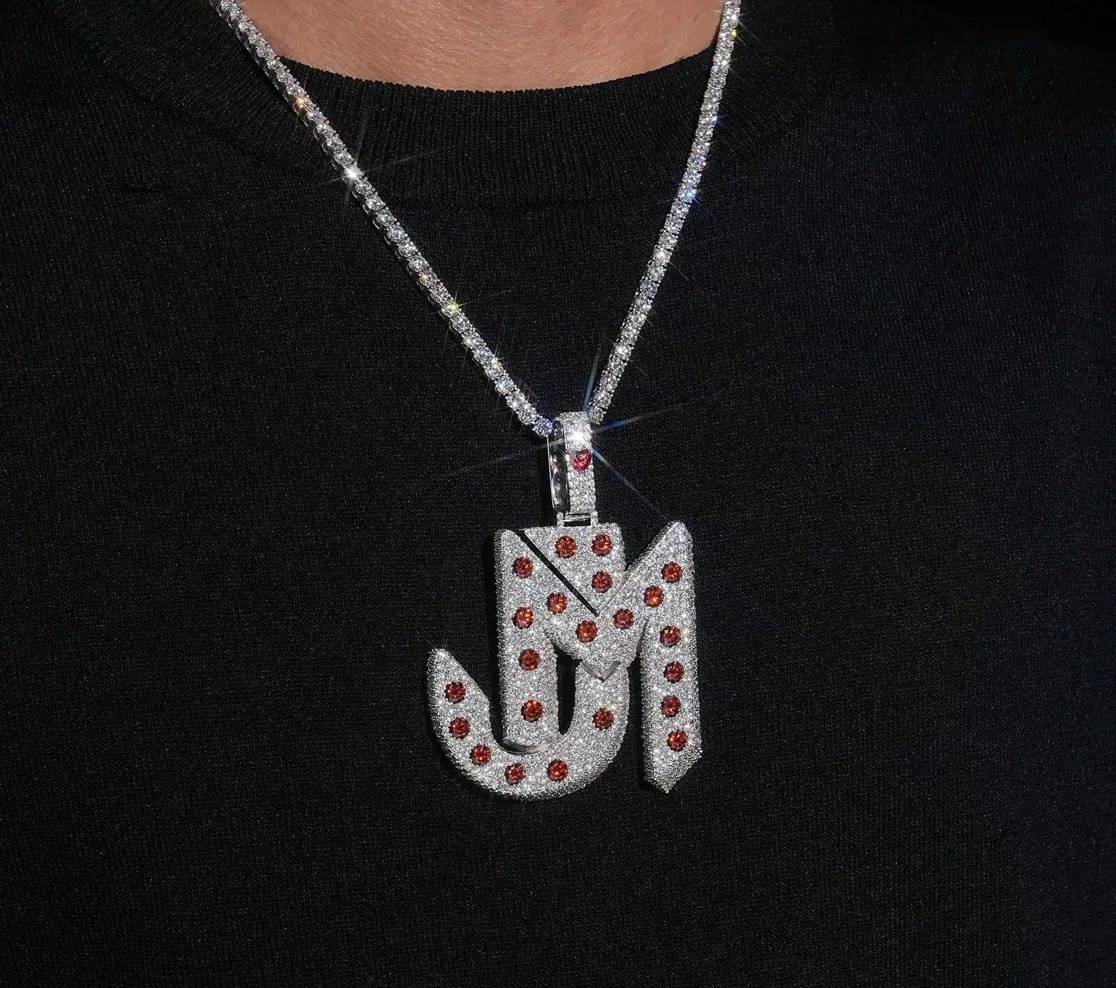 Unisex 925 Sterling Silver VVS Moissanite Letter Iced Out Pendant